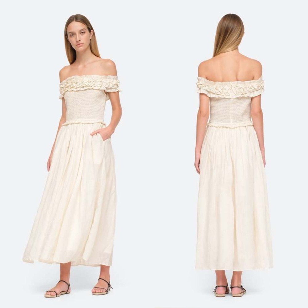 Sea New York Frida Off Shoulder Dress Small Bridal 3D Embroidery Elopement